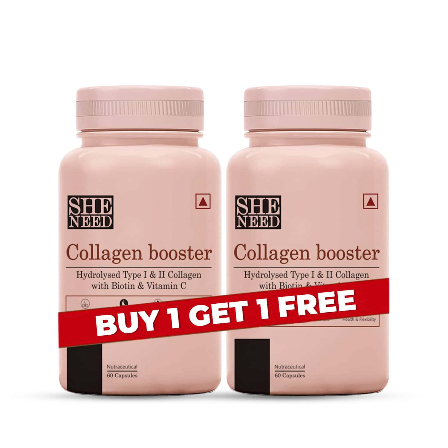 Sheneed Collagen Booster With Hydrolysed Collagen For Men & Women 60 Capsules (pack Of 2)