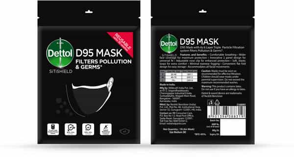 Dettol D95 Mask Anti Virus Reusable & Washable Black Medium