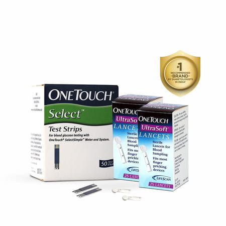 Onetouch Select Test Strips | Pack Of 50 Strips With 50 Onetouch Ultrasoft Lancets