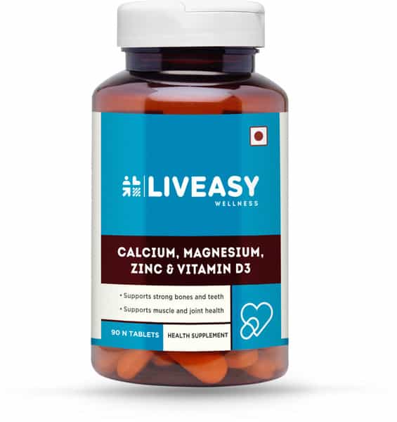 Liveasy Wellness Calcium Magnesium Vitamin D3 - Bones & Dental Health - Bottle Of 90 Tablets