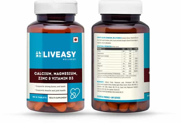 Liveasy Wellness Calcium Magnesium Vitamin D3 - Bones & Dental Health - Bottle Of 90 Tablets