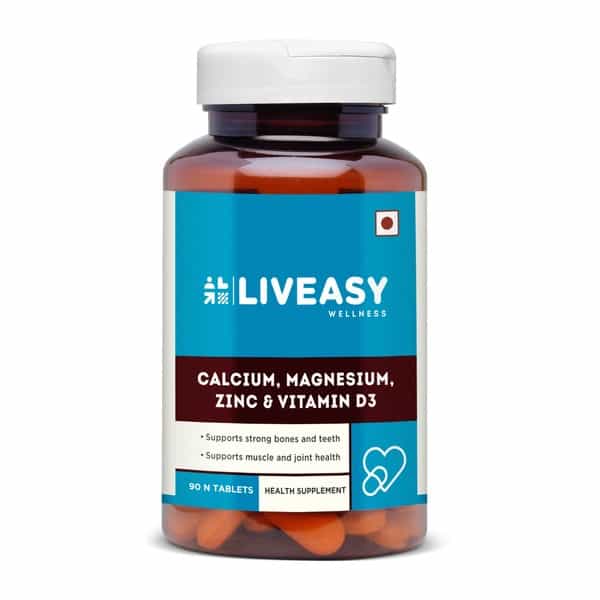 Liveasy Wellness Calcium Magnesium Vitamin D3 - Bones & Dental Health - Bottle Of 90 Tablets