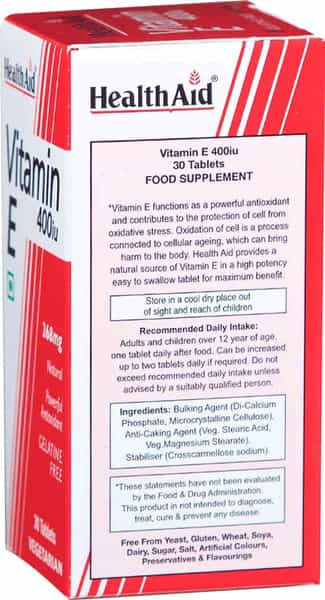 Health Aid Vitamin E 400Iu 268Mg Antioxidant Bottle Of 30 Veg Tablets