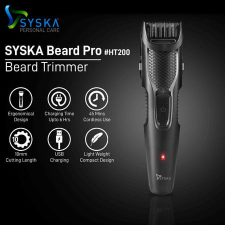 Syska Ht200 Pro Runtime: 45 Min Trimmer For Men (Black)