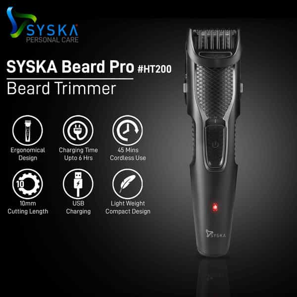 Syska Ht200 Pro Runtime: 45 Min Trimmer For Men (Black)