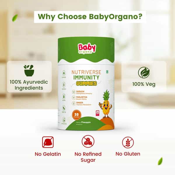 Babyorgano Immunity Gummies Pineapple Flavour | Ayurvedic Immunity Support | 60 Gummies