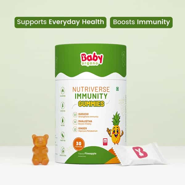 Babyorgano Immunity Gummies Pineapple Flavour | Ayurvedic Immunity Support | 60 Gummies