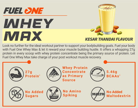 Fuelone Whey Max (Kesar Thandai | 1Kg) 27G Protein | Whey Protein Concentrate