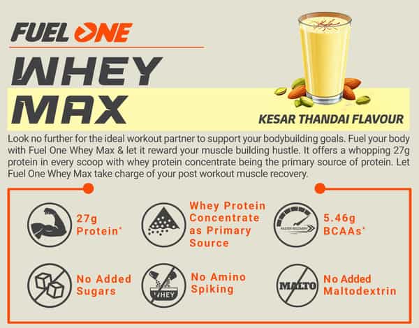 Fuelone Whey Max (Kesar Thandai | 1Kg) 27G Protein | Whey Protein Concentrate