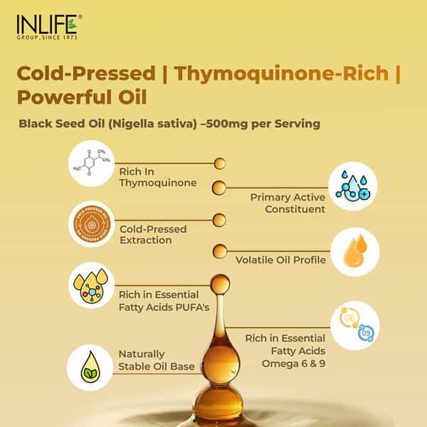 Inlife Black Seed Oil 500Mg For Immunity Skin & Hair Health - 60 Capsules