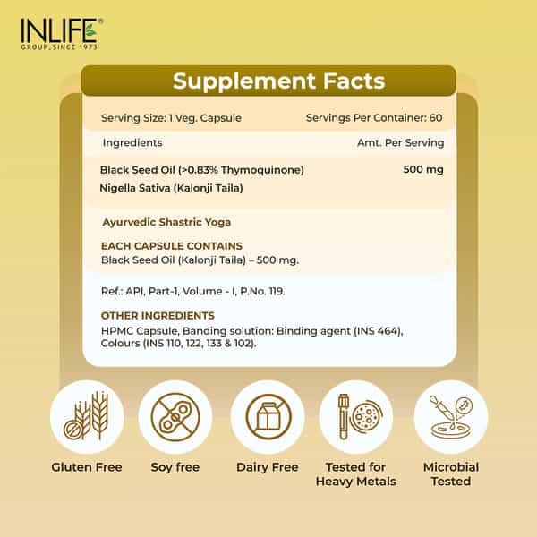 Inlife Black Seed Oil 500Mg For Immunity Skin & Hair Health - 60 Capsules