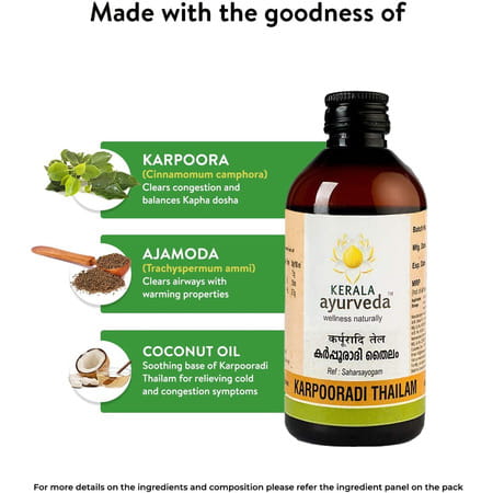 Kerala Ayurveda Karpooradi Thailam (200 Ml) X Pack Of 4 (800 Ml)