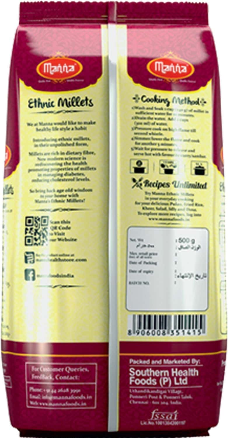 Buy MANNA LITTLE MILLET 500G POUCHNUTRITION FOODLOW GLYCEMIC INDEX GLUTEN FREE Online & Get
