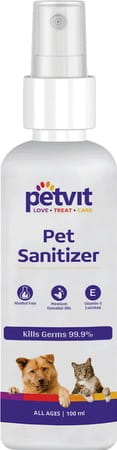 Petvit Pet Sanitizer With Citronella Oil Vitamin E Oil Kills 99.9%For All Breed Dog & Cat-100ml