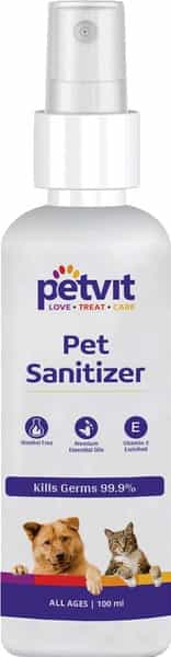 Petvit Pet Sanitizer With Citronella Oil Vitamin E Oil Kills 99.9%For All Breed Dog & Cat-100Ml