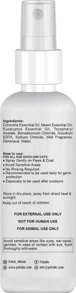 Petvit Pet Sanitizer With Citronella Oil Vitamin E Oil Kills 99.9%For All Breed Dog & Cat-100Ml