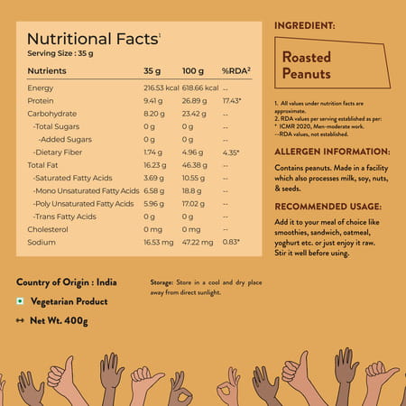 Nutrabay Foods All-Natural Peanut Butter (Crunchy) - Unsweetened 400G