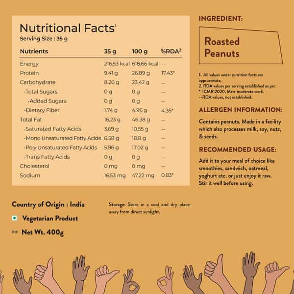 Nutrabay Foods All-Natural Peanut Butter (Crunchy) - Unsweetened 400G