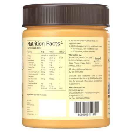 Nutrabay Foods All-Natural Peanut Butter (Crunchy) - Unsweetened 400G