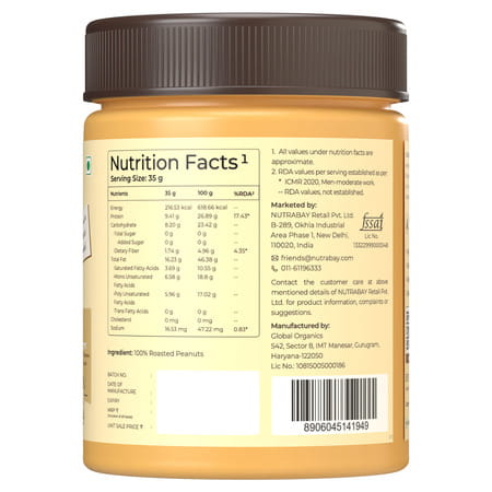 Nutrabay Foods All-Natural Peanut Butter (Crunchy) - Unsweetened 400g
