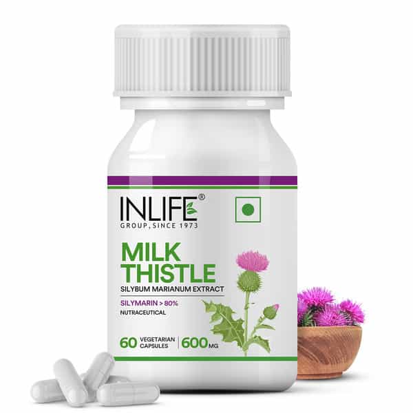 Inlife Milk Thistle 80% Silymarin Liver Cleanse Detox Support Supplement | 600 Mg - 60 Veg. Capsules