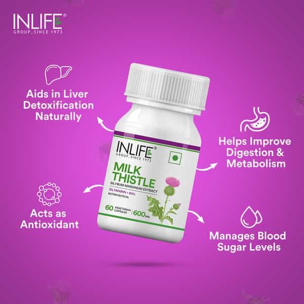 Inlife Milk Thistle 80% Silymarin Liver Cleanse Detox Support Supplement | 600 Mg - 60 Veg. Capsules
