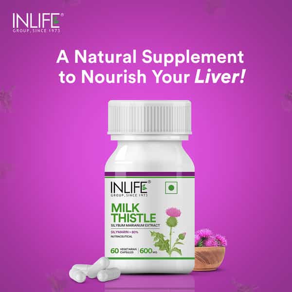 Inlife Milk Thistle 80% Silymarin Liver Cleanse Detox Support Supplement | 600 Mg - 60 Veg. Capsules