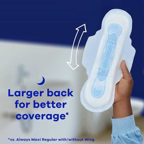 Always Maxi Overnight Extra Heavy Flow With Wings| Unscented Pads 20 Count