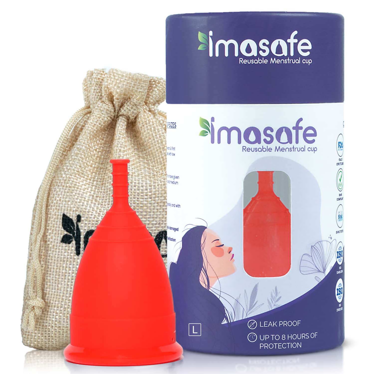 Imasafe Reusable Menstrual Cup For Women - Large (Red) | Us Fda Registered