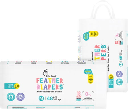 R For Rabbit Feather Diaper Pants Size Medium For Baby Of 7-12 Kgs (Combo Offer Pack Of 96)