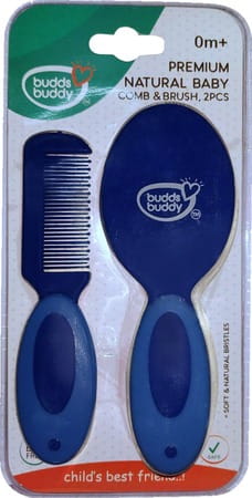 Buddsbuddy Premium Natural Baby Brush & Comb Set 2 Pcs - Blue