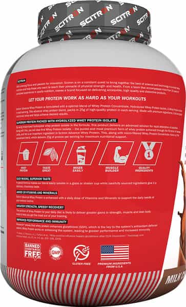 Scitron Advanced Whey Protein (57 Servings, 25.5G Protein, 6G Bcaas) - 4.4Lbs (2Kg) (Milk Chocolate)