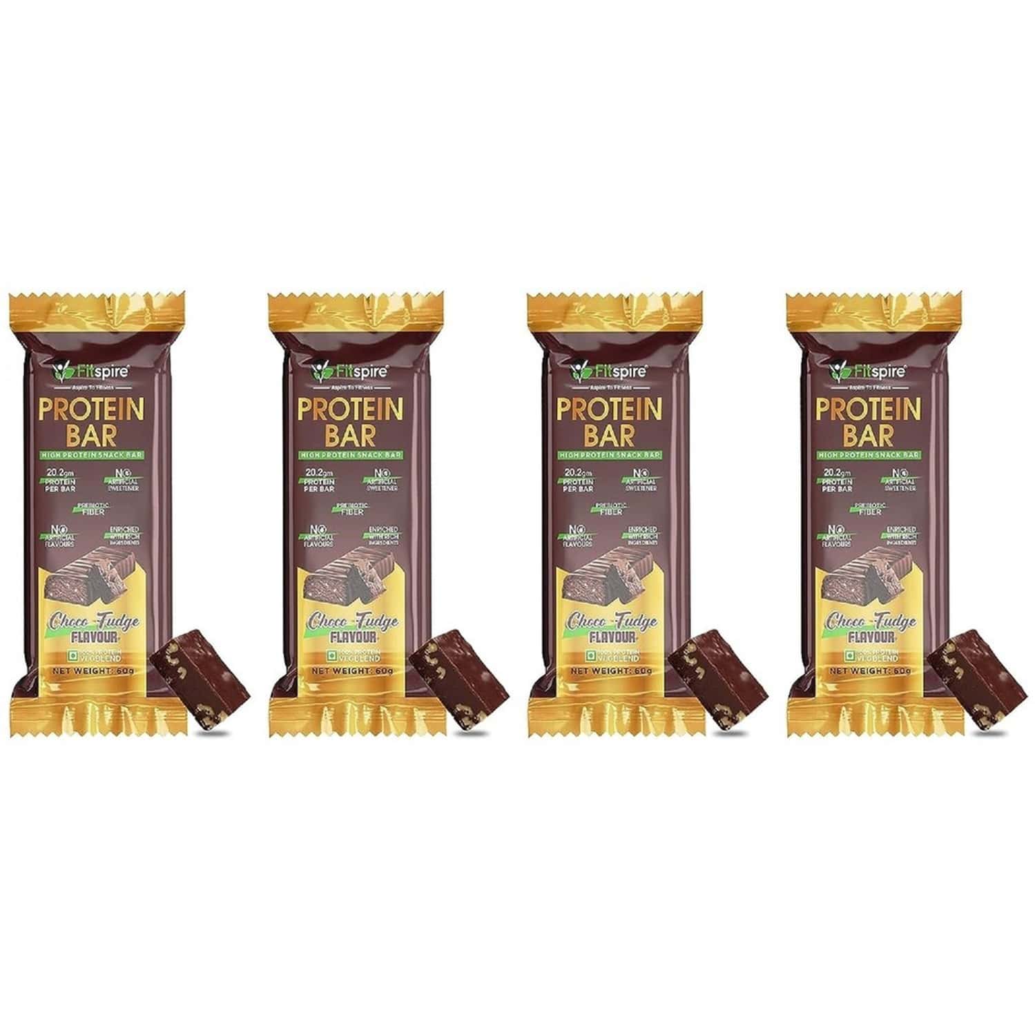 Fitspire Protein Bar - Choco Fudge Flavor 60 Gm | Snack Bar X Pack Of 4
