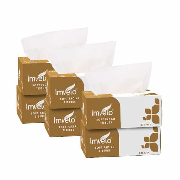 Imvelo 2 Ply Facial Tissues Box | Car Pack (Pack Of 6) Each Pack 100 Pulls 200 Sheets | Ultra Soft