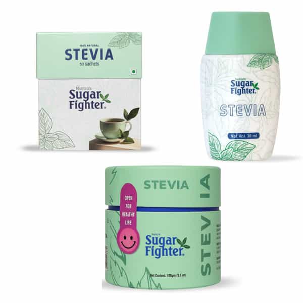 Sugar Fighter Stevia Sachets + Natural Stevia Combo - 50 Pcs + 30 Ml Stevia Liquid +100G Stevia
