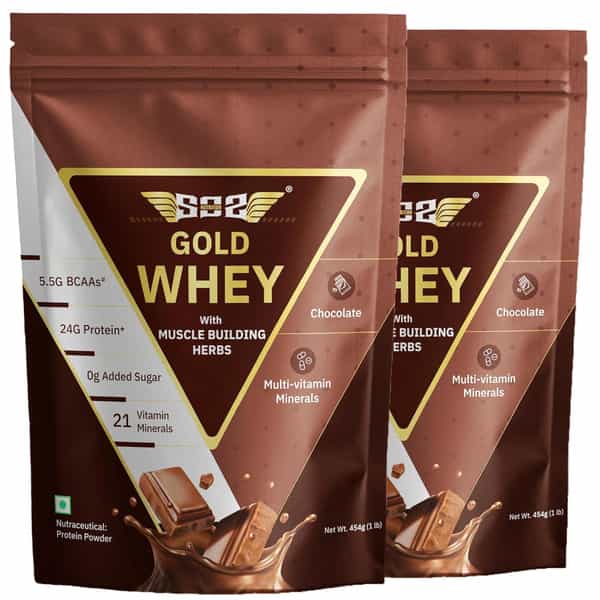 Sos Nutrition Gold Whey Protein Powder Men | 24G Protein 5.5G Bcaa | Chocolate - 454G X 2