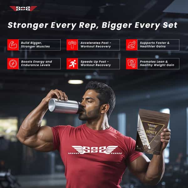 Sos Nutrition Gold Whey Protein Powder Men | 24G Protein 5.5G Bcaa | Chocolate - 454G X 2