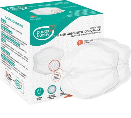 Buddsbuddy Ultra Thin Super Absorbent Disposable Nursing Breast Pads 50pcs White 25% Extra