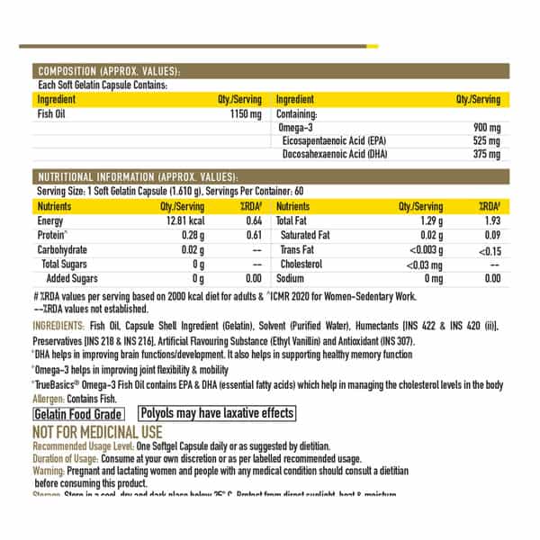 Truebasics Omega-3 Fish Oil Triple Strength 560Mg Epa & 400Mg Dha (60 Tablets)
