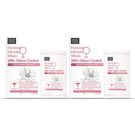 Sheneed Feminine Intimate 24hr Odour Control Wipes 10n (Pack Of 2)