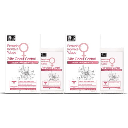 Sheneed Feminine Intimate 24hr Odour Control Wipes 10n (Pack Of 2)