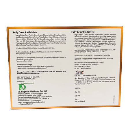 Dr Nagwani Fully Grow Am/Pm 60 Tablets | Veg For Men/Women/Adults | Hair | Skin | Health Supplement
