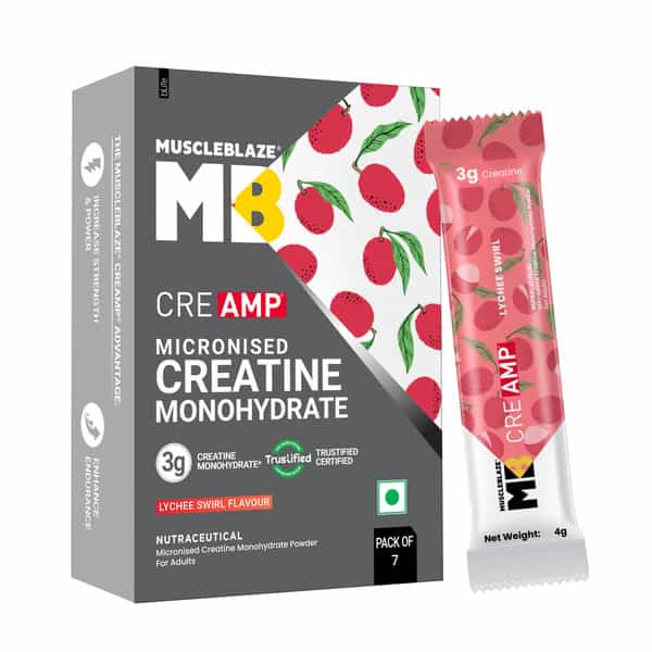 Muscleblaze Micronised Creatine Monohydrate Creamp Powder | Lychee Swirl | 7 Sachets (4G Each)