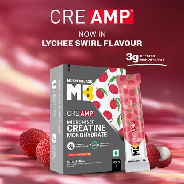 Muscleblaze Micronised Creatine Monohydrate Creamp Powder | Lychee Swirl | 7 Sachets (4G Each)