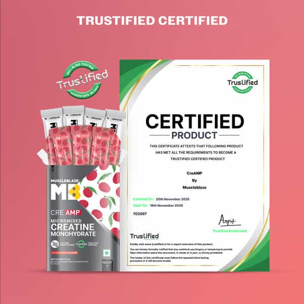 Muscleblaze Micronised Creatine Monohydrate Creamp Powder | Lychee Swirl | 7 Sachets (4G Each)
