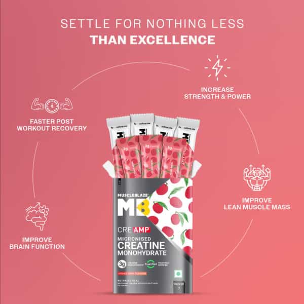 Muscleblaze Micronised Creatine Monohydrate Creamp Powder | Lychee Swirl | 7 Sachets (4G Each)
