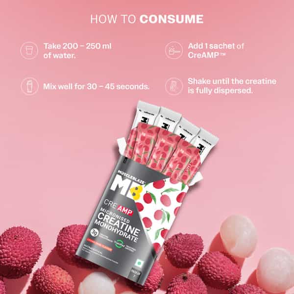 Muscleblaze Micronised Creatine Monohydrate Creamp Powder | Lychee Swirl | 7 Sachets (4G Each)