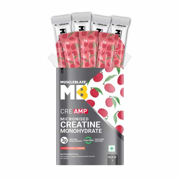 Muscleblaze Micronised Creatine Monohydrate Creamp Powder | Lychee Swirl | 7 Sachets (4G Each)