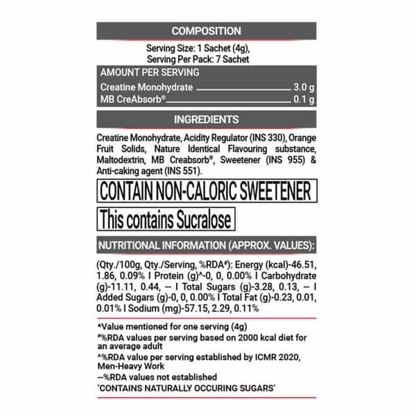 Muscleblaze Micronised Creatine Monohydrate Creamp Powder | Lychee Swirl | 7 Sachets (4G Each)