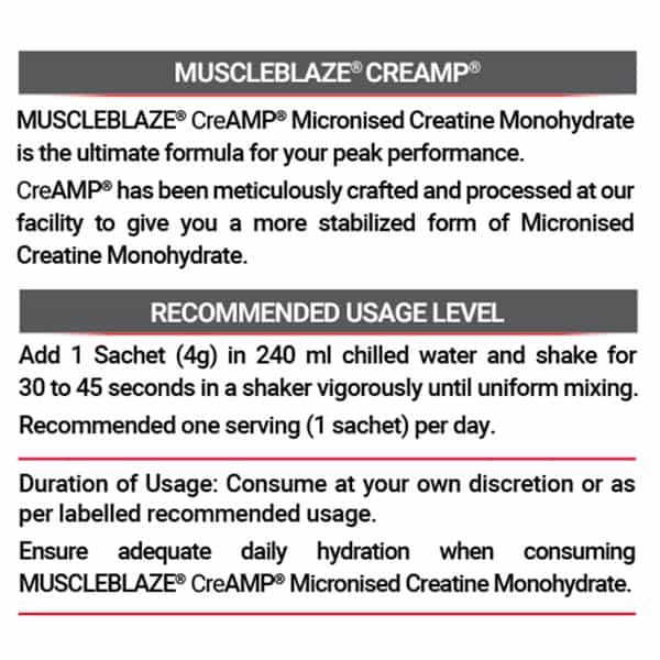 Muscleblaze Micronised Creatine Monohydrate Creamp Powder | Lychee Swirl | 7 Sachets (4G Each)